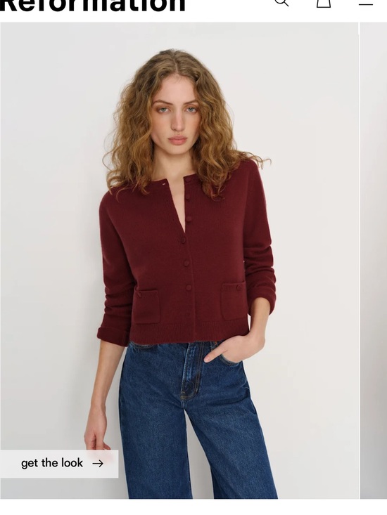 Reformation Sweaters - Reformation Clara Cashmere Crew Cardigan- Chianti Patch Pocket